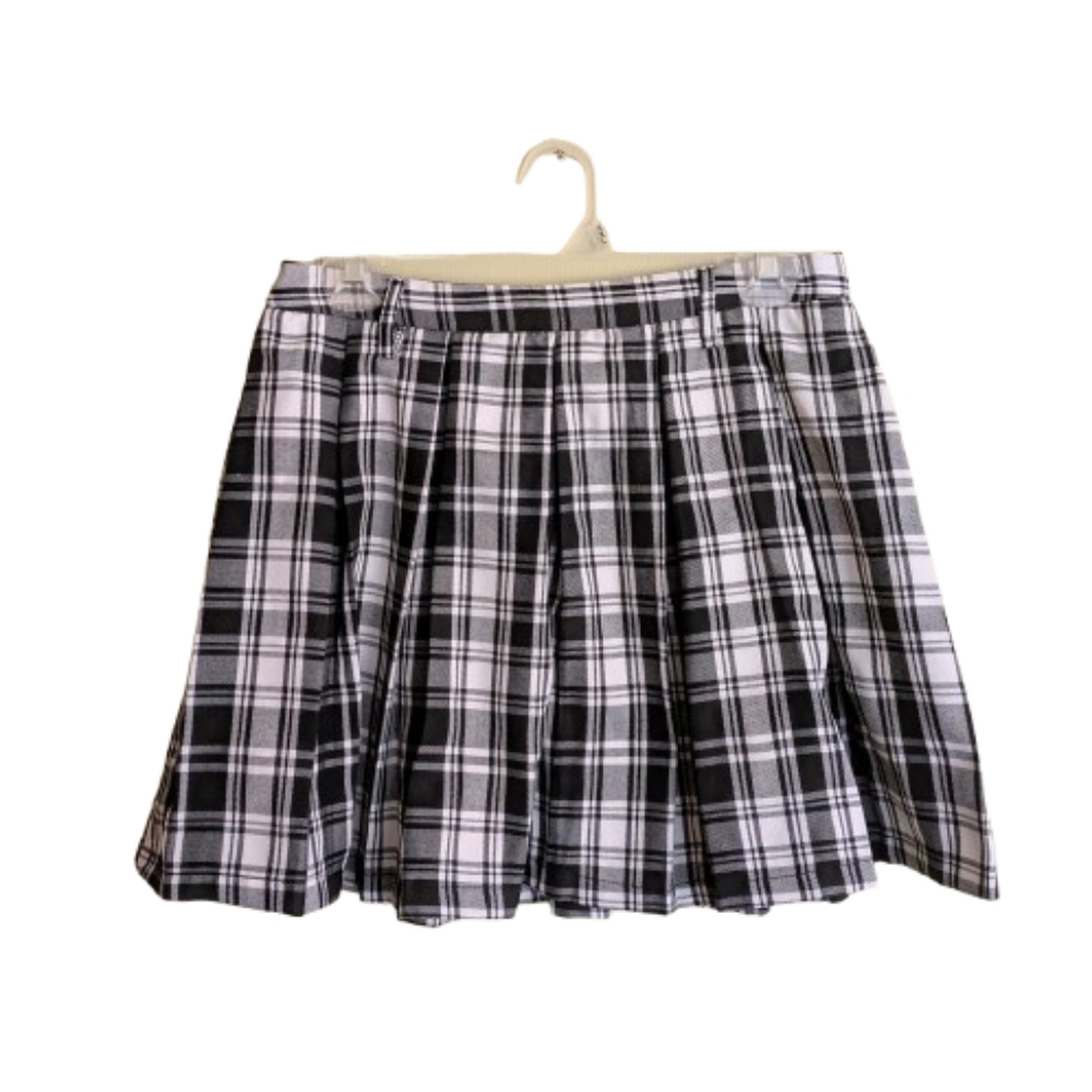 Hot Topic Plaid Check Pleated Black White Pleated Mini Skirt Size Small